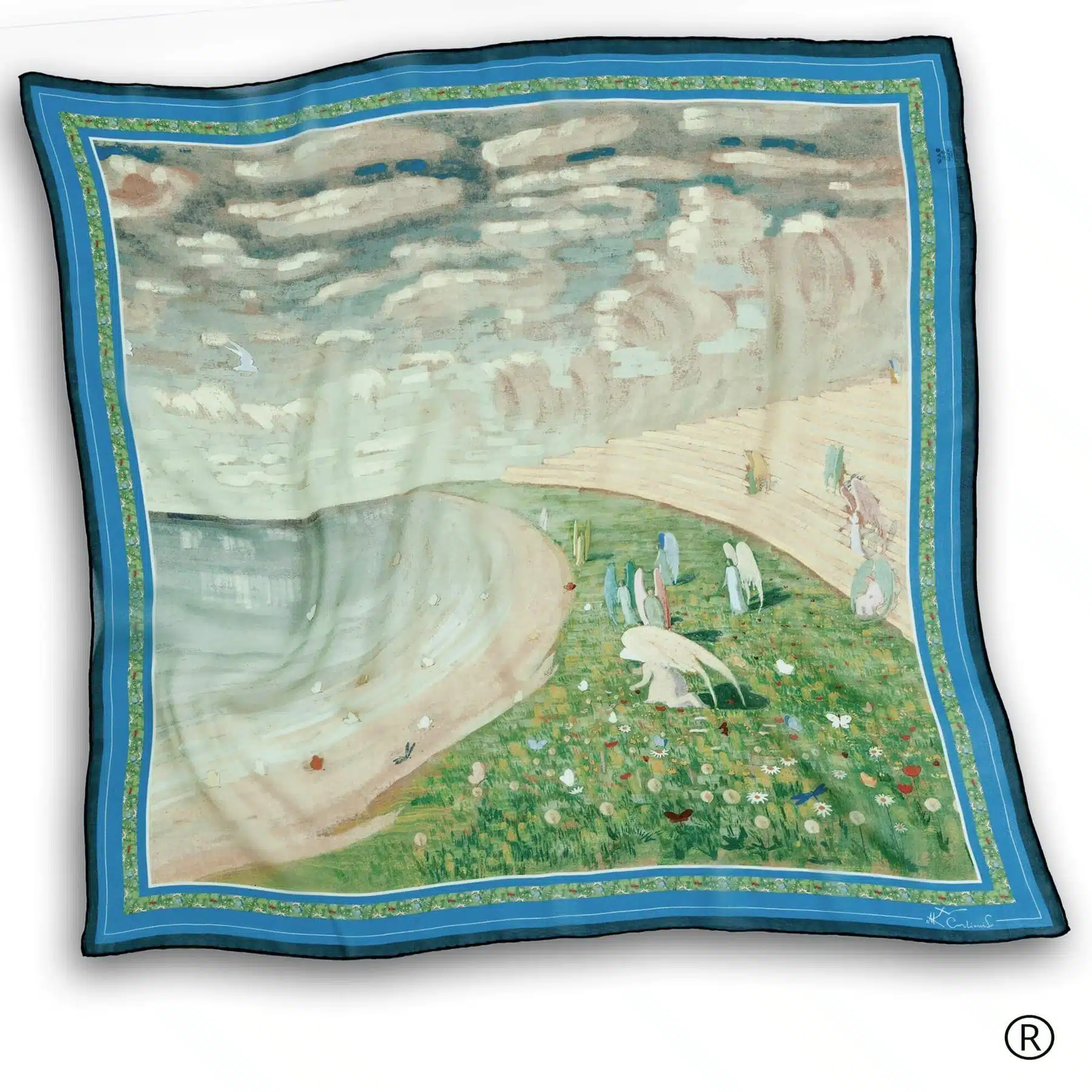 Šilkinė georgette skarelė – „Angelėliai (Rojus)“-001